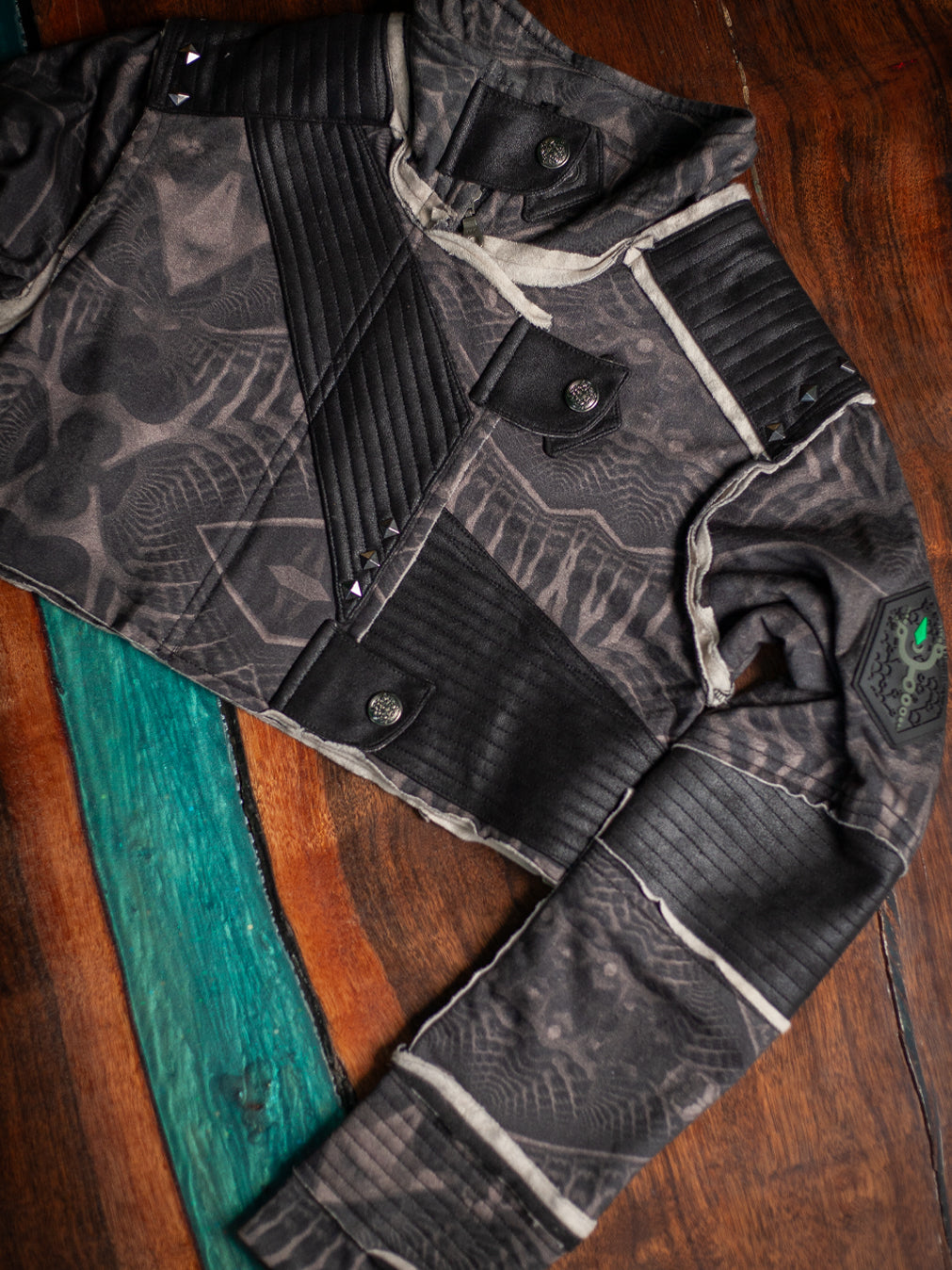 Crop Jacket Woman Neotokyo Punk / Cotton Looper Fake Leather - SANDOKAN